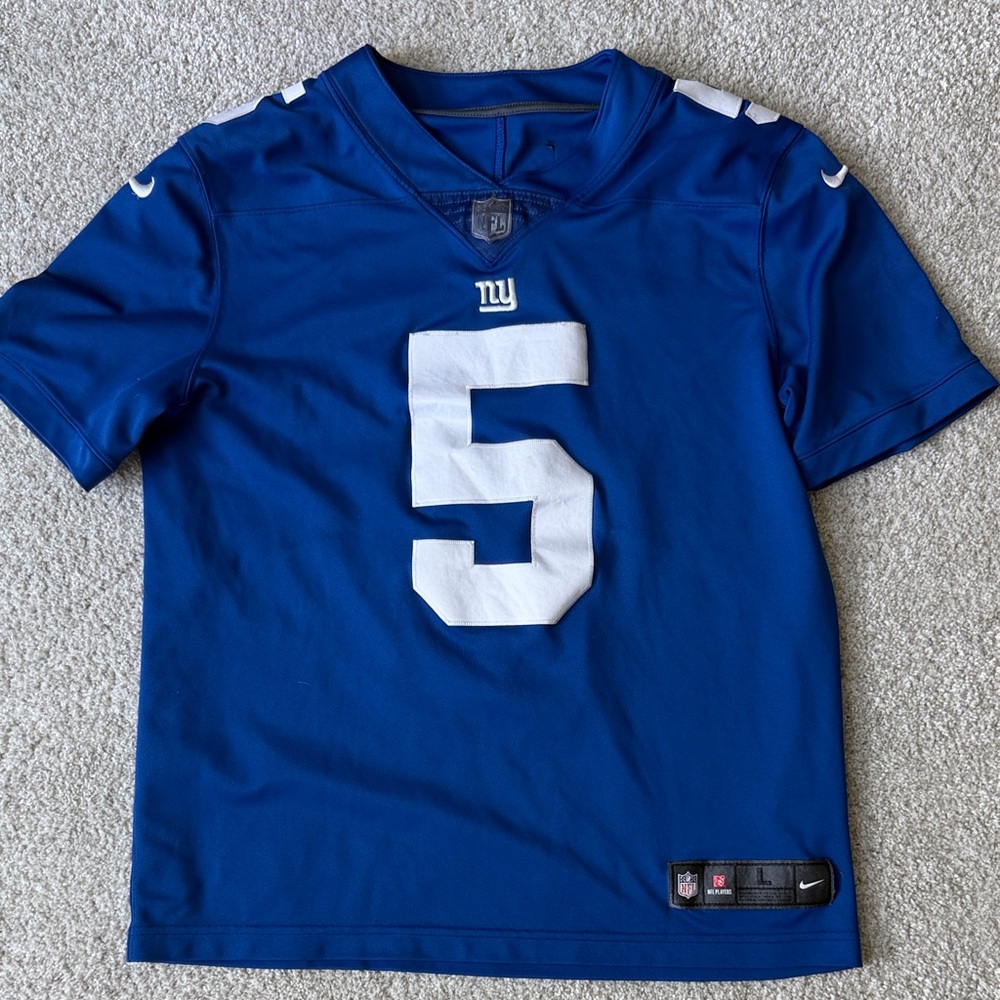 Nike Men’s Thibodeaux Giants Blue Jersey with White #5 (Large)